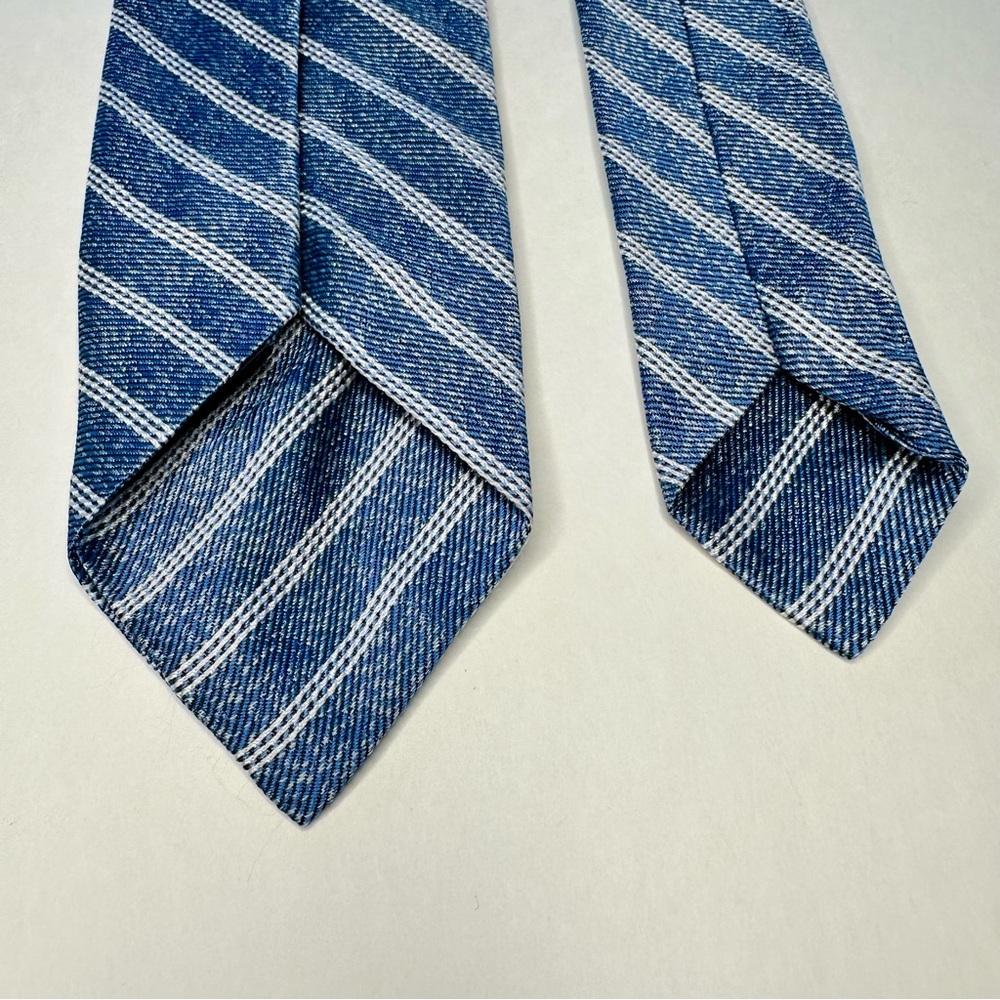Red Fleece BROOKS BROTHERS Untipped Denim Blue White Striped Slim Silk Tie 2.25” - Picture 5 of 7